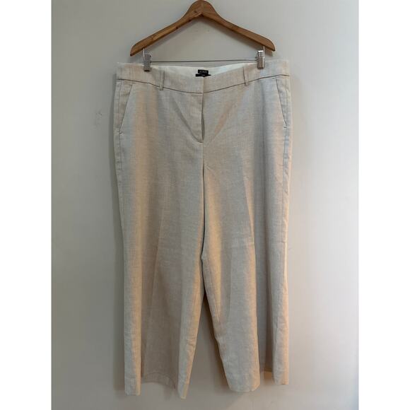 NWT J CREW Sydney Flax Beige Linen Blend Wide Leg Flat Front Trouser Pants Sz 18 - Picture 1 of 5